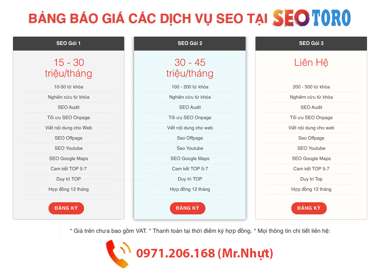 bảng báo giá dịch vụ seo