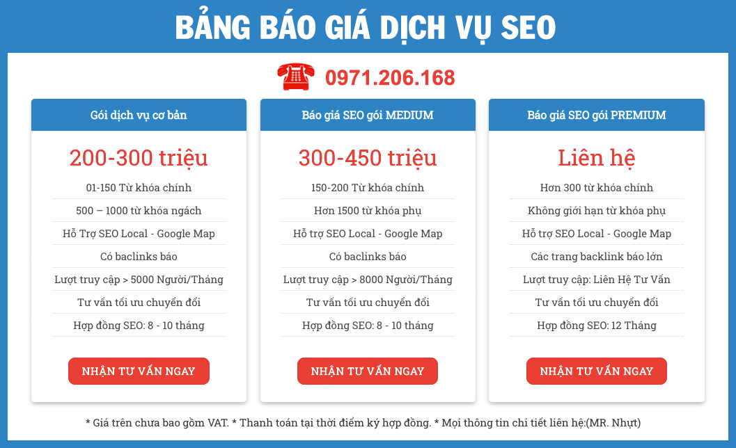 bảng báo giá dịch vụ seo