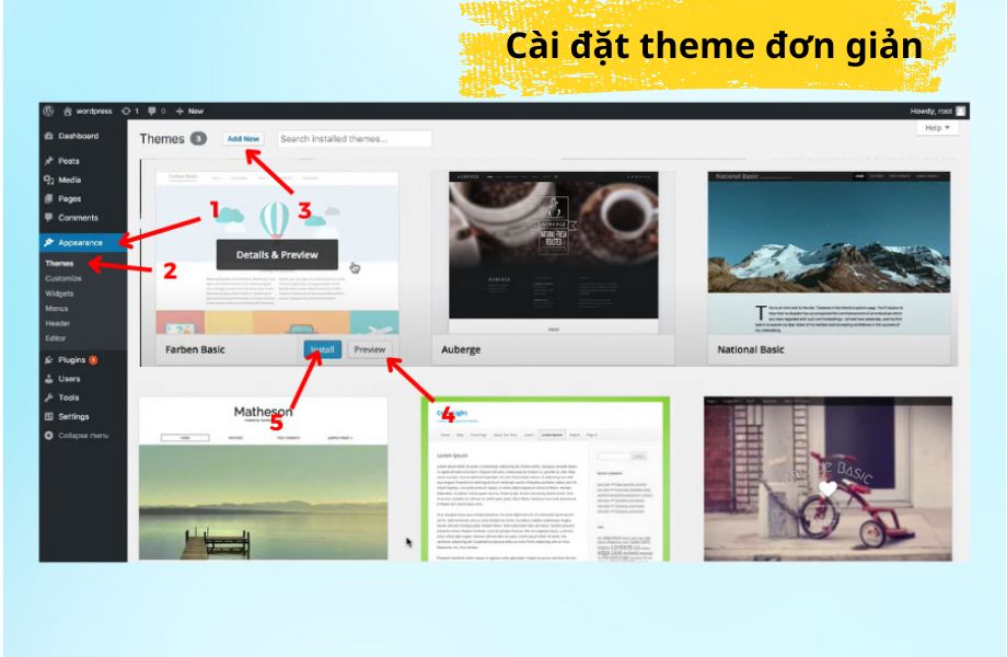 Cài đặt theme cho website đơn giản